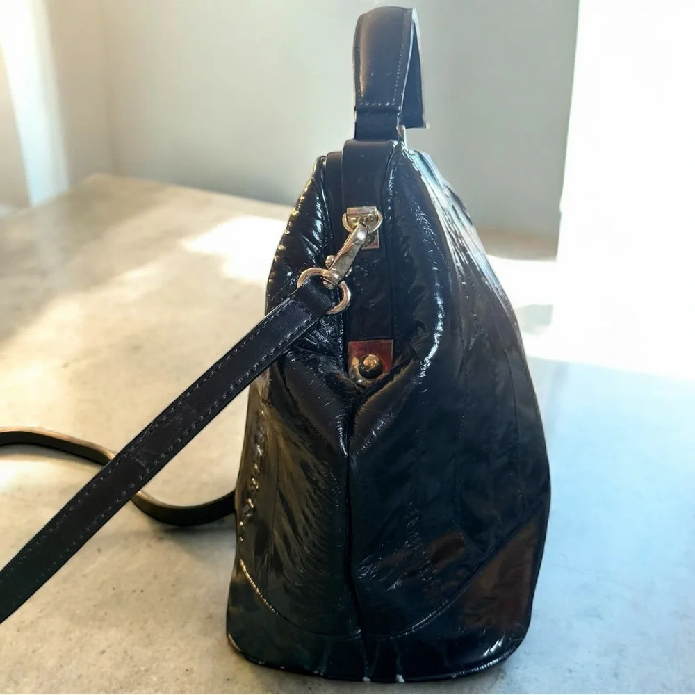 Sunsea Vintage Black Eel Skin Top Handle Crossbody 90s Structured Frame Bag
